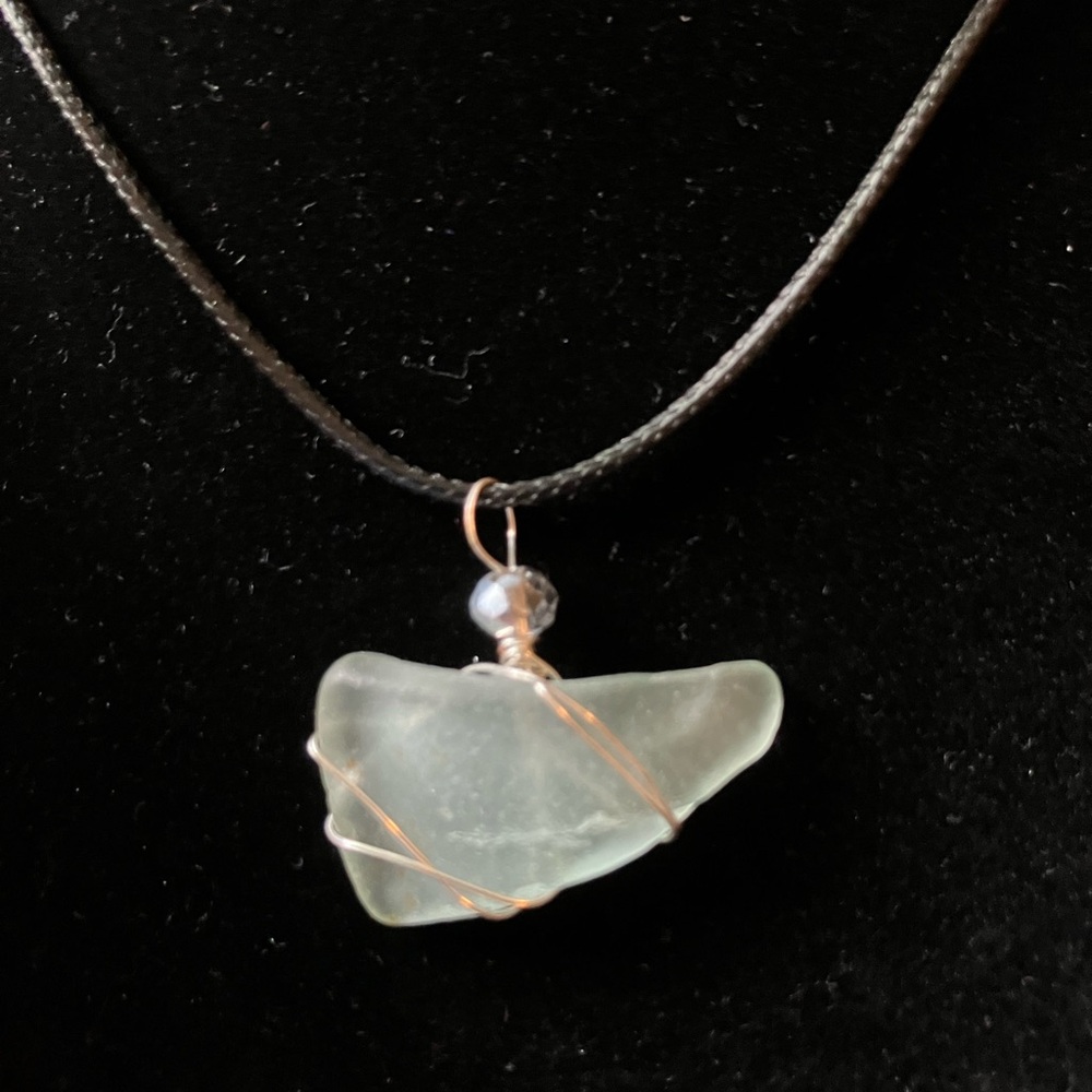 #80 handmade seaglass necklace aqua